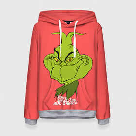 Женская толстовка 3D с принтом Mr. Grinch в Ухте, 100% полиэстер  | двухслойный капюшон со шнурком для регулировки, мягкие манжеты на рукавах и по низу толстовки, спереди карман-кенгуру с мягким внутренним слоем. | grinch | гринч | новый год | рождество