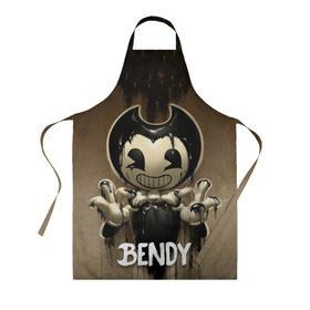 Фартук 3D с принтом Bendy в Ухте, 100% полиэстер | общий размер — 65 х 85 см, ширина нагрудника — 26 см, горловина — 53 см, длина завязок — 54 см, общий обхват в поясе — 173 см. Принт на завязках и на горловине наносится с двух сторон, на основной части фартука — только с внешней стороны | bendy | bendy in the ink machine | cartoon | game | бенди | игра
