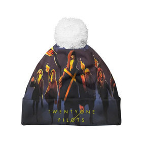 Шапка 3D c помпоном с принтом Twenty one pilots в Ухте, 100% полиэстер | универсальный размер, печать по всей поверхности изделия | 21 pilots | josh dun | jumpsuit | music | rock | twenty one pilots | tyler joseph | джош дан | музыка | рок | тайлер джозеф