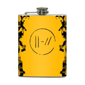 Фляга с принтом TWENTY ONE PILOTS в Ухте, металлический корпус | емкость 0,22 л, размер 125 х 94 мм. Виниловая наклейка запечатывается полностью | Тематика изображения на принте: 21 pilots | 21p | music | rock | top | trench | twenty one pilots | yellow | группа | жёлтый | музыка | рок