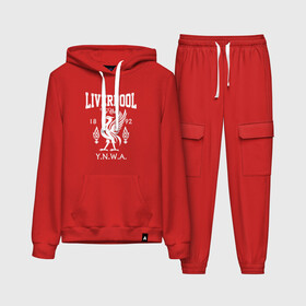 Женский костюм хлопок (с толстовкой) с принтом Ливерпуль в Ухте,  |  | anfield | liverpool | liverpool fc | the reds | you ll never walk a | клубная | красные | ливерпуль | мерсисайдцы | фанатская | футбольная | футбольный клуб | футбольный клуб ливерпуль | энфилд