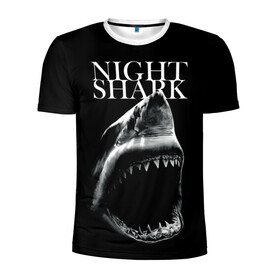 Мужская футболка 3D спортивная с принтом Night shark в Ухте, 100% полиэстер с улучшенными характеристиками | приталенный силуэт, круглая горловина, широкие плечи, сужается к линии бедра | death | great white shark | monster | ocean | power | shark | акула | бездна | глубина | море | мощь | океан | сила | чудовище
