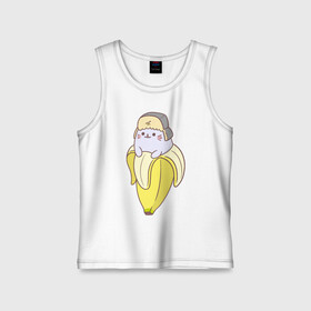 Детская майка хлопок с принтом Бананька котик в шапочке в Ухте,  |  | Тематика изображения на принте: anime | bananya | cat | neko | аниме | бананька | кот