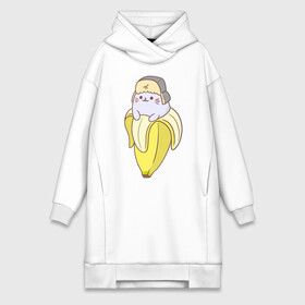 Платье-худи хлопок с принтом Бананька котик в шапочке в Ухте,  |  | anime | bananya | cat | neko | аниме | бананька | кот