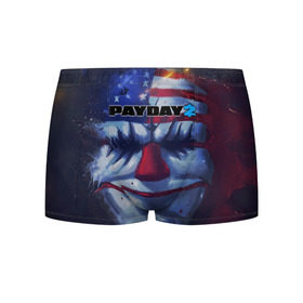 Мужские трусы 3D с принтом Payday 2 в Ухте, 50% хлопок, 50% полиэстер | классическая посадка, на поясе мягкая тканевая резинка | Тематика изображения на принте: 2 | payday | беглец | бот | ограбления | пейдей | призрак | симулятор | техник | штурмовик | шутер