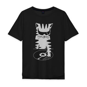 Мужская футболка хлопок Oversize с принтом Кот Dj в Ухте, 100% хлопок | свободный крой, круглый ворот, “спинка” длиннее передней части | вечеринка | диджей | кот | котейка | котенок | котэ | кошка | музыка | очки | пластинка