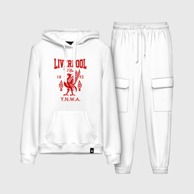 Женский костюм хлопок (с толстовкой) с принтом Ливерпуль в Ухте,  |  | anfield | liverpool | liverpool fc | the reds | you ll never walk a | клубная | красные | ливерпуль | мерсисайдцы | фанатская | футбольная | футбольный клуб | футбольный клуб ливерпуль | энфилд