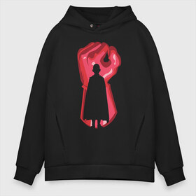 Мужское худи Oversize хлопок с принтом Сайтама в Ухте, френч-терри — 70% хлопок, 30% полиэстер. Мягкий теплый начес внутри —100% хлопок | боковые карманы, эластичные манжеты и нижняя кромка, капюшон на магнитной кнопке | ok hero | one | punchm anime | saitama | аниме | ванпанч