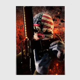 Постер с принтом Payday 2 в Ухте, 100% бумага
 | бумага, плотность 150 мг. Матовая, но за счет высокого коэффициента гладкости имеет небольшой блеск и дает на свету блики, но в отличии от глянцевой бумаги не покрыта лаком | chains day | game | gun | mask | payday | payday 2 | payday2 | грабители | зло | игра | клоун | маска | ограбление | оружие | пистолет