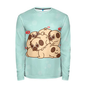 Мужской лонгслив 3D с принтом Мопсы в Ухте, 100% полиэстер | длинные рукава, круглый вырез горловины, полуприлегающий силуэт | pug | мопсик | собака