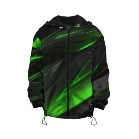 Детская куртка 3D с принтом GEOMETRY STRIPES в Ухте, 100% полиэстер | застежка — молния, подол и капюшон оформлены резинкой с фиксаторами, по бокам — два кармана без застежек, один потайной карман на груди, плотность верхнего слоя — 90 г/м2; плотность флисового подклада — 260 г/м2 | abstract | geometry | green | metal | polyviolet | still | stripes | texture | абстракция | геометрия | зеленый | металл | сталь | текстура