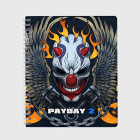 Тетрадь с принтом Payday 2 в Ухте, 100% бумага | 48 листов, плотность листов — 60 г/м2, плотность картонной обложки — 250 г/м2. Листы скреплены сбоку удобной пружинной спиралью. Уголки страниц и обложки скругленные. Цвет линий — светло-серый
 | chains day | game | gun | mask | payday | payday 2 | payday2 | грабители | зло | игра | клоун | маска | ограбление | оружие | пистолет