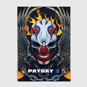 Постер с принтом Payday 2 в Ухте, 100% бумага
 | бумага, плотность 150 мг. Матовая, но за счет высокого коэффициента гладкости имеет небольшой блеск и дает на свету блики, но в отличии от глянцевой бумаги не покрыта лаком | chains day | game | gun | mask | payday | payday 2 | payday2 | грабители | зло | игра | клоун | маска | ограбление | оружие | пистолет