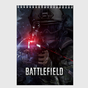 Скетчбук с принтом BATTLEFIELD в Ухте, 100% бумага
 | 48 листов, плотность листов — 100 г/м2, плотность картонной обложки — 250 г/м2. Листы скреплены сверху удобной пружинной спиралью | battlefield | бателфилд | игра | компьютерная игра | надпись | поле битвы | стрелялка | шутер