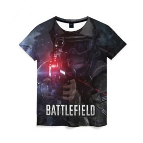 Женская футболка 3D с принтом BATTLEFIELD в Ухте, 100% полиэфир ( синтетическое хлопкоподобное полотно) | прямой крой, круглый вырез горловины, длина до линии бедер | battlefield | бателфилд | игра | компьютерная игра | надпись | поле битвы | стрелялка | шутер