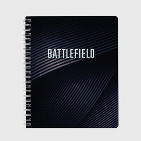 Тетрадь с принтом BATTLEFIELD в Ухте, 100% бумага | 48 листов, плотность листов — 60 г/м2, плотность картонной обложки — 250 г/м2. Листы скреплены сбоку удобной пружинной спиралью. Уголки страниц и обложки скругленные. Цвет линий — светло-серый
 | battlefield | бателфилд | игра | компьютерная игра | надпись | поле битвы | стрелялка | шутер