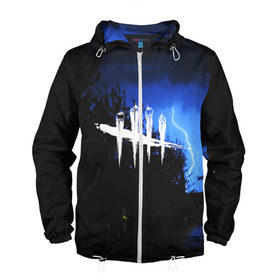 Мужская ветровка 3D с принтом DEAD BY DAYLIGHT в Ухте, 100% полиэстер | подол и капюшон оформлены резинкой с фиксаторами, два кармана без застежек по бокам, один потайной карман на груди | dead by daylight | game | hillbilly | maniacs | trapper | wraith | деревенщина | игра | мертвые днем | охотник | призрак