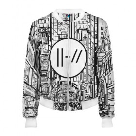 Женский бомбер 3D TWENTY ONE PILOTS: в Ухте, 100% полиэстер | застегивается на молнию, по бокам два кармана без застежек, мягкие манжеты, по низу бомбера и на воротнике — эластичная резинка |