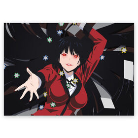 Поздравительная открытка с принтом Kakegurui в Ухте, 100% бумага | плотность бумаги 280 г/м2, матовая, на обратной стороне линовка и место для марки
 | Тематика изображения на принте: anime | compulsive gambler | kakegurui | manga | аниме | безумный азарт | дзябами | карты | манга | покер | скучная девушка | юмэко джабами