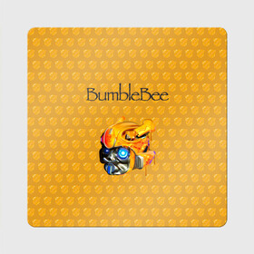 Магнит виниловый Квадрат с принтом BumbleBee в Ухте, полимерный материал с магнитным слоем | размер 9*9 см, закругленные углы | Тематика изображения на принте: 2019 | bumble bee | transformers | арт | бамблби | желтая | киборг | классная | мёд | надпись | прикольная | пчела | робот | соты | трансформеры | улей | фильм