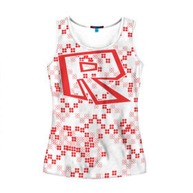 Женская майка 3D с принтом Roblox в Ухте, 100% полиэстер | круглая горловина, прямой силуэт, длина до линии бедра | dynablocks | roblox | robux | белый | блоки | вселенная | герои | красный | кубики | роблокс | симулятор