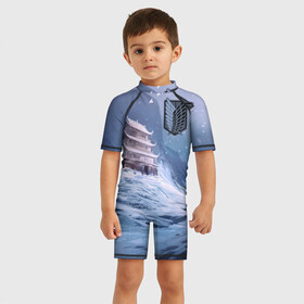 Детский купальный костюм 3D с принтом  Attack on titan  в Ухте, Полиэстер 85%, Спандекс 15% | застежка на молнии на спине | attack | titan | аккерман | арлерт | армин | атака | год | йегер | микаса | новый | снежинки | титанов | эрен