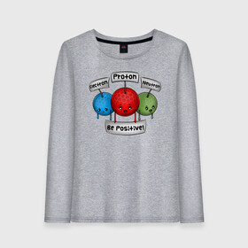 Женский лонгслив хлопок Be positive!: в Ухте, 100% хлопок |  | electron | neutron | proton | атомы | молекулы | негатив | нейтрон | позитив | протон | физика | частицы | электрон