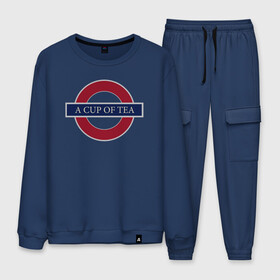 Мужской костюм хлопок с принтом A CUP OF TEA в Ухте, 100% хлопок | на свитшоте круглая горловина, мягкая резинка по низу. Брюки заужены к низу, на них два вида карманов: два “обычных” по бокам и два объемных, с клапанами, расположенные ниже линии бедра. Брюки с мягкой трикотажной резинкой на поясе и по низу штанин. В поясе для дополнительного комфорта — широкие завязки | cup | london | tea | чай