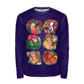 Мужской лонгслив 3D с принтом JoJo team в Ухте, 100% полиэстер | длинные рукава, круглый вырез горловины, полуприлегающий силуэт | 5 season | dog | iggy | jean | jojo | joseph | jotaro kujo | muhammad avdol | noriaki kakyoin | team | джо джо | жожо | иги
