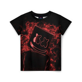 Детская футболка 3D с принтом Marshmello в Ухте, 100% гипоаллергенный полиэфир | прямой крой, круглый вырез горловины, длина до линии бедер, чуть спущенное плечо, ткань немного тянется | Тематика изображения на принте: marshmello | диджей | клуб | клубная музыка | маршмеллоу | маршмэлло | маршмэллоу | музыка | электронная