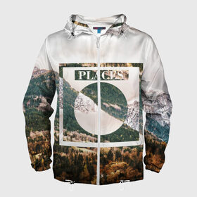 Мужская ветровка 3D с принтом Places в Ухте, 100% полиэстер | подол и капюшон оформлены резинкой с фиксаторами, два кармана без застежек по бокам, один потайной карман на груди | Тематика изображения на принте: nature | горы | деревья | лес | небо | облака | природа