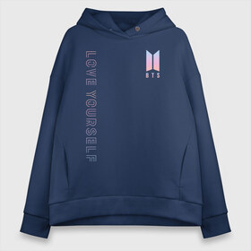 Женское худи Oversize хлопок с принтом BTS LOVE YOURSELF в Ухте, френч-терри — 70% хлопок, 30% полиэстер. Мягкий теплый начес внутри —100% хлопок | боковые карманы, эластичные манжеты и нижняя кромка, капюшон на магнитной кнопке | bangtan boys | bt21 | bts | bts army | bts stickers | j hope | jimin | jin | jungkook | k pop | rap monster | rapmon | suga | v | бтс | корея | стикеры bts