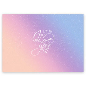 Поздравительная открытка с принтом BTS LOVE YOU в Ухте, 100% бумага | плотность бумаги 280 г/м2, матовая, на обратной стороне линовка и место для марки
 | Тематика изображения на принте: bangtan boys | bt21 | bts | bts army | bts stickers | j hope | jimin | jin | jungkook | k pop | rap monster | rapmon | suga | v | бтс | корея | стикеры bts