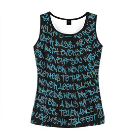 Женская майка 3D с принтом Каллиграфити в Ухте, 100% полиэстер | круглая горловина, прямой силуэт, длина до линии бедра | арт | буквы | граффити | каллиграфия | лампас | неон | покрас | слова | стритарт | текст | улица