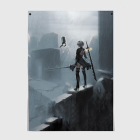 Постер с принтом YoRHa в Ухте, 100% бумага
 | бумага, плотность 150 мг. Матовая, но за счет высокого коэффициента гладкости имеет небольшой блеск и дает на свету блики, но в отличии от глянцевой бумаги не покрыта лаком | 2b | 9s | automata | game | nier | yorha | игра | ниа | нир | отомата