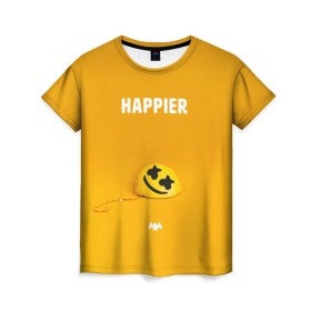 Женская футболка 3D с принтом Marshmello. Happier в Ухте, 100% полиэфир ( синтетическое хлопкоподобное полотно) | прямой крой, круглый вырез горловины, длина до линии бедер | christopher | comstock | dj | dotcom | friends | marshmallow | marshmello | usa | диджей | друзья | комсток | крис | маршмэллоу | продюсер | сша