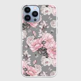 Чехол для iPhone 13 Pro Max Розовые розы: в Ухте,  |  | bouquets | color | gray | leave | lowers | ornament | patterns | pink | roses | букеты | графика | искусство | картинка | красивый | крутой | листья | мода | модный | молодёжная | орнамент | рисунок | розовые | розы | рукоделие | серый