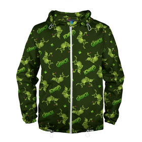 Мужская ветровка 3D с принтом Grinch в Ухте, 100% полиэстер | подол и капюшон оформлены резинкой с фиксаторами, два кармана без застежек по бокам, один потайной карман на груди | Тематика изображения на принте: christmas | grinch | new | year | год | гринч | новый | рождество