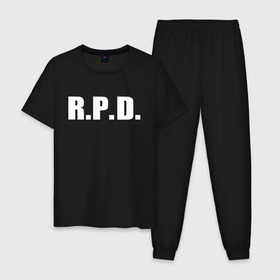 Мужская пижама хлопок с принтом RE2 R.P.D. (НА СПИНЕ) в Ухте, 100% хлопок | брюки и футболка прямого кроя, без карманов, на брюках мягкая резинка на поясе и по низу штанин
 | ada wong | biohazard | game | gamer | leon | logo | mistic | racoon city | re2 | resident evil 2 | stars | umbrella | ада вонг | амбрелла | зомби | игра | мистика | ужасы