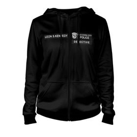 Женская толстовка 3D на молнии с принтом R.P.D. LEON S.KENNEDY в Ухте, 100% полиэстер | длина до линии бедра, манжеты и пояс оформлены мягкой тканевой резинкой, двухслойный капюшон со шнурком для регулировки, спереди молния, по бокам два кармана | ada wong | biohazard | game | gamer | leon | logo | mistic | raccoon city | re2 | resident evil 2 | rpd | stars | umbrella | ада вонг | амбрелла | зомби | игра | мистика | ужасы