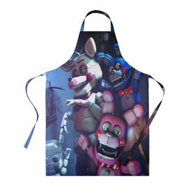 Фартук 3D с принтом Five Nights at Freddy`s в Ухте, 100% полиэстер | общий размер — 65 х 85 см, ширина нагрудника — 26 см, горловина — 53 см, длина завязок — 54 см, общий обхват в поясе — 173 см. Принт на завязках и на горловине наносится с двух сторон, на основной части фартука — только с внешней стороны | five nights at freddy s | game | horror | игры | механические куклы | ночь | охранник | пять ночей у фредди | светящиеся глаза | ужас