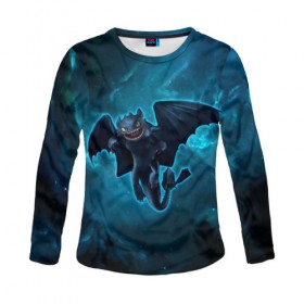 Женский лонгслив 3D с принтом Night Fury в Ухте, 100% полиэстер | длинные рукава, круглый вырез горловины, полуприлегающий силуэт | how to train your dragon | night fury | беззубик | дракон | как приручить дракона | ночная фурия