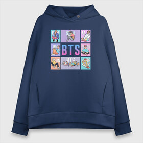 Женское худи Oversize хлопок с принтом BTS в Ухте, френч-терри — 70% хлопок, 30% полиэстер. Мягкий теплый начес внутри —100% хлопок | боковые карманы, эластичные манжеты и нижняя кромка, капюшон на магнитной кнопке | bangtan boys | bt21 | bts | bts army | bts stickers | j hope | jimin | jin | jungkook | k pop | rap monster | rapmon | suga | v | бтс | корея | стикеры bts