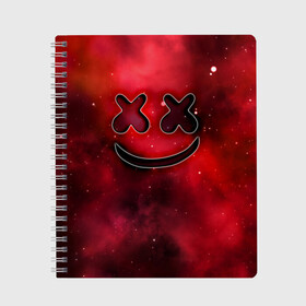 Тетрадь с принтом Marshmello Cosmos в Ухте, 100% бумага | 48 листов, плотность листов — 60 г/м2, плотность картонной обложки — 250 г/м2. Листы скреплены сбоку удобной пружинной спиралью. Уголки страниц и обложки скругленные. Цвет линий — светло-серый
 | marshmello | диджей | звезды | клуб | клубная музыка | космос | маршмеллоу | маршмэлло | маршмэллоу | музыка | небо | ночь | электронная