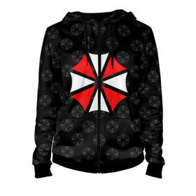 Женская толстовка 3D на молнии с принтом UMBRELLA CORP в Ухте, 100% полиэстер | длина до линии бедра, манжеты и пояс оформлены мягкой тканевой резинкой, двухслойный капюшон со шнурком для регулировки, спереди молния, по бокам два кармана | ada wong | biohazard | leon | nemesis | project resistance | raccoon city | re | re3 | resident evil | resident evil 3 | rpd | stars | umbrella | ада вонг | амбрелла | немезис | ужасы