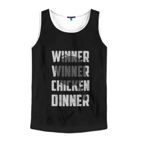 Мужская майка 3D с принтом WINNER WINNER CHICKEN DINNER в Ухте, 100% полиэстер | круглая горловина, приталенный силуэт, длина до линии бедра. Пройма и горловина окантованы тонкой бейкой | action | battlegrounds | chiken | game | online | playerunknown’s | pubg | игры | камуфляж | курица | наемники | огонь | пабг | пубг | сковорода | солдаты | шутер