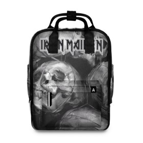 Женский рюкзак 3D с принтом Iron Maiden в Ухте, 100% полиэстер | лямки с регулируемой длиной, сверху ручки, чтобы рюкзак нести как сумку. Основное отделение закрывается на молнию, как и внешний карман. Внутри два дополнительных кармана, один из которых закрывается на молнию. По бокам два дополнительных кармашка, куда поместится маленькая бутылочка
 | бас | британия | брюс дикинсон | гитара | группа | дева | железная | метал | нико макбрэйн | рок | стив харрис | хеви | яник герс