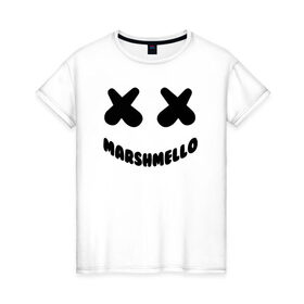 Женская футболка хлопок с принтом MARSHMELLO в Ухте, 100% хлопок | прямой крой, круглый вырез горловины, длина до линии бедер, слегка спущенное плечо | dj | marshmello | usa | америка | клубная музыка | маршмелло | музыка | музыкант