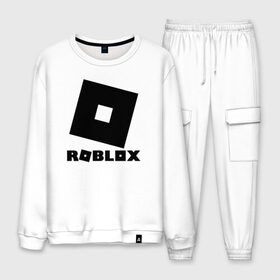 Мужской костюм хлопок с принтом ROBLOX в Ухте, 100% хлопок | на свитшоте круглая горловина, мягкая резинка по низу. Брюки заужены к низу, на них два вида карманов: два “обычных” по бокам и два объемных, с клапанами, расположенные ниже линии бедра. Брюки с мягкой трикотажной резинкой на поясе и по низу штанин. В поясе для дополнительного комфорта — широкие завязки | game | gamer | logo | minecraft | roblox | simulator | игра | конструктор | лого | симулятор | строительство | фигура