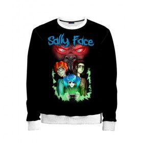 Детский свитшот 3D с принтом Sally Face в Ухте, 100% полиэстер | свободная посадка, прямой крой, мягкая тканевая резинка на рукавах и понизу свитшота | sally face | загадка | лицо | протез | салли фейс | соседи | странные | тайна | ужас | фишер